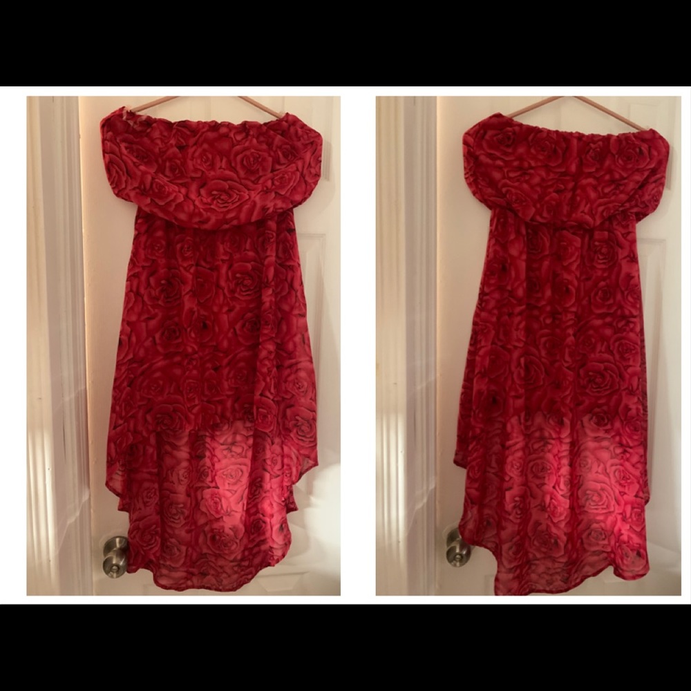 NWT hi lo high low floral rose print tube dress